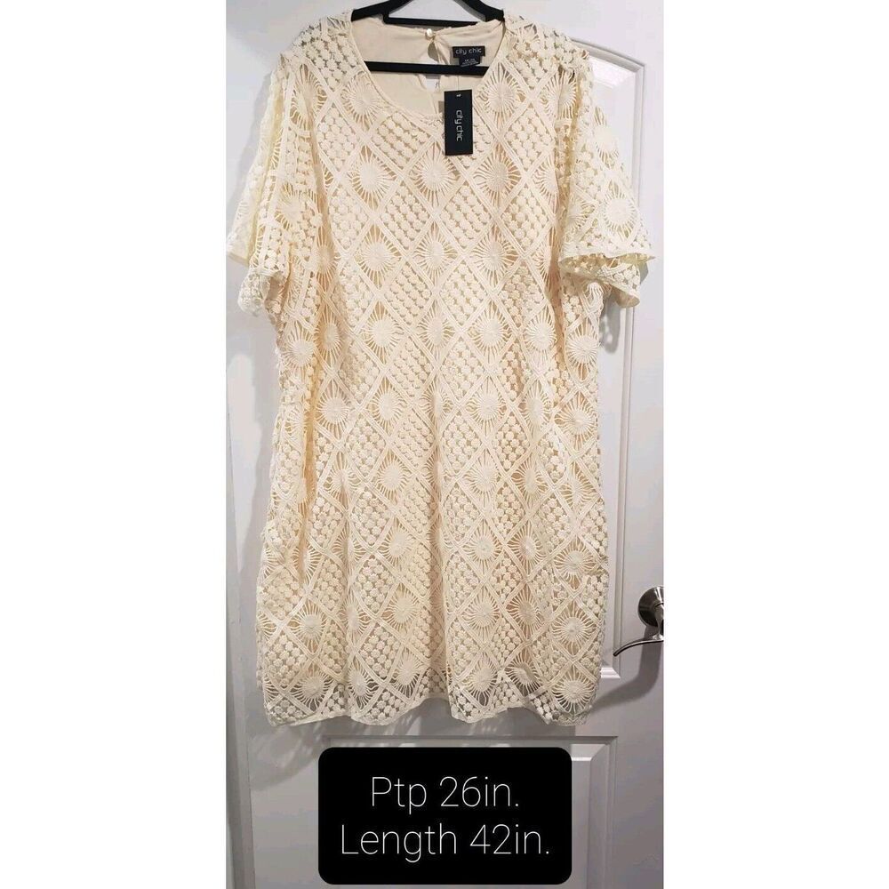 City Chic Crochet Vibes Dress Cream in Cream Size XXL(24W) NWT‎ Boho Beach Lace